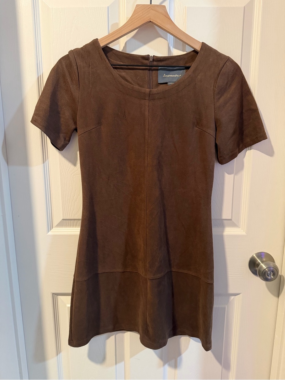Brown faux-Suede Short-Sleeve Shift Dress